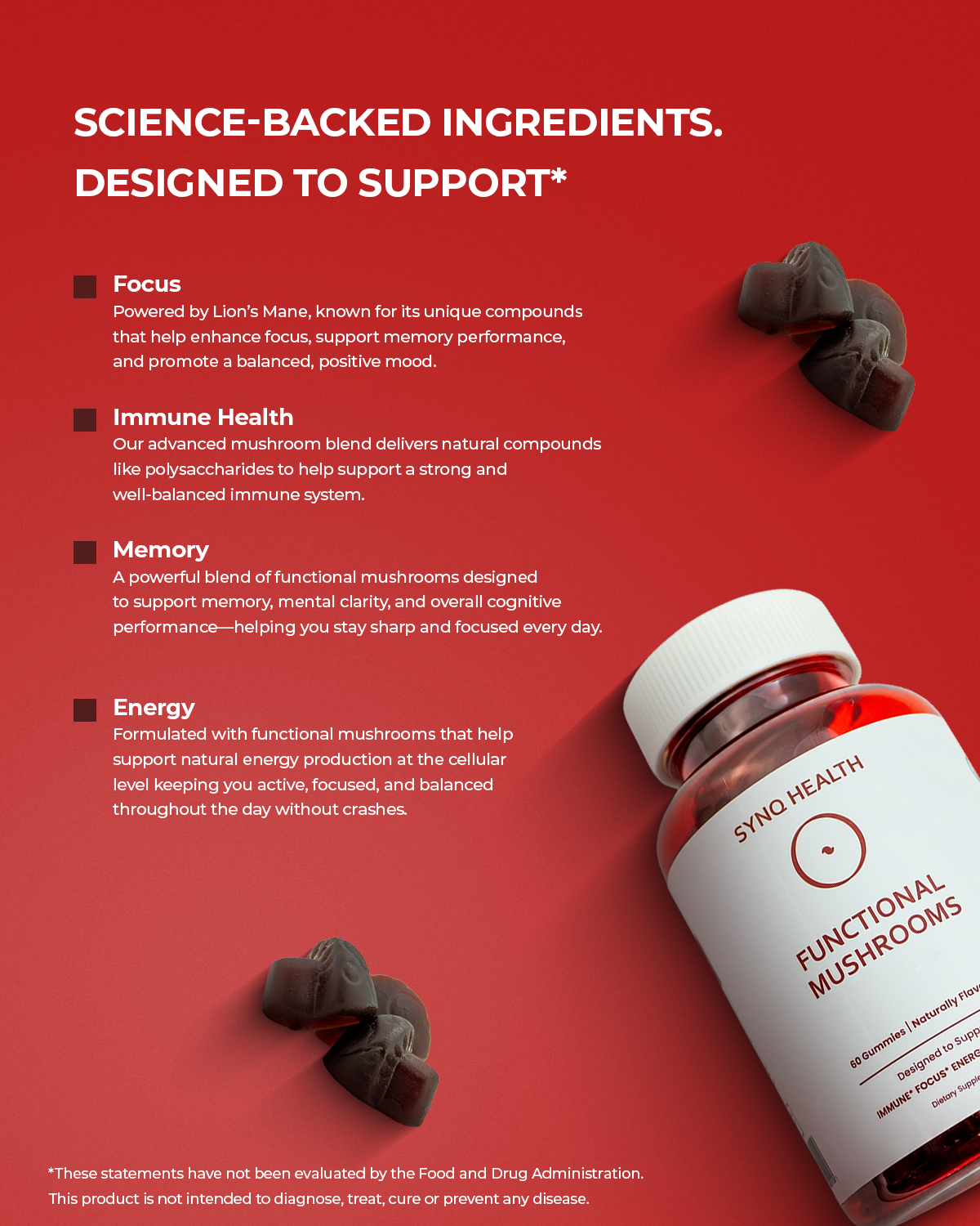 SYNQ Zero™ mushroom complex gummies